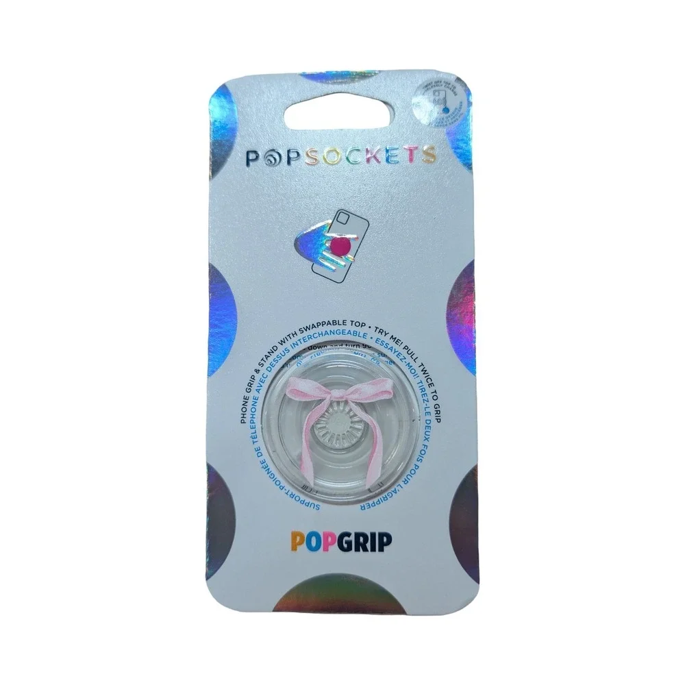 10-N PopSocket PopGrip Phone Grip & Stand - Clear/Pink Bow